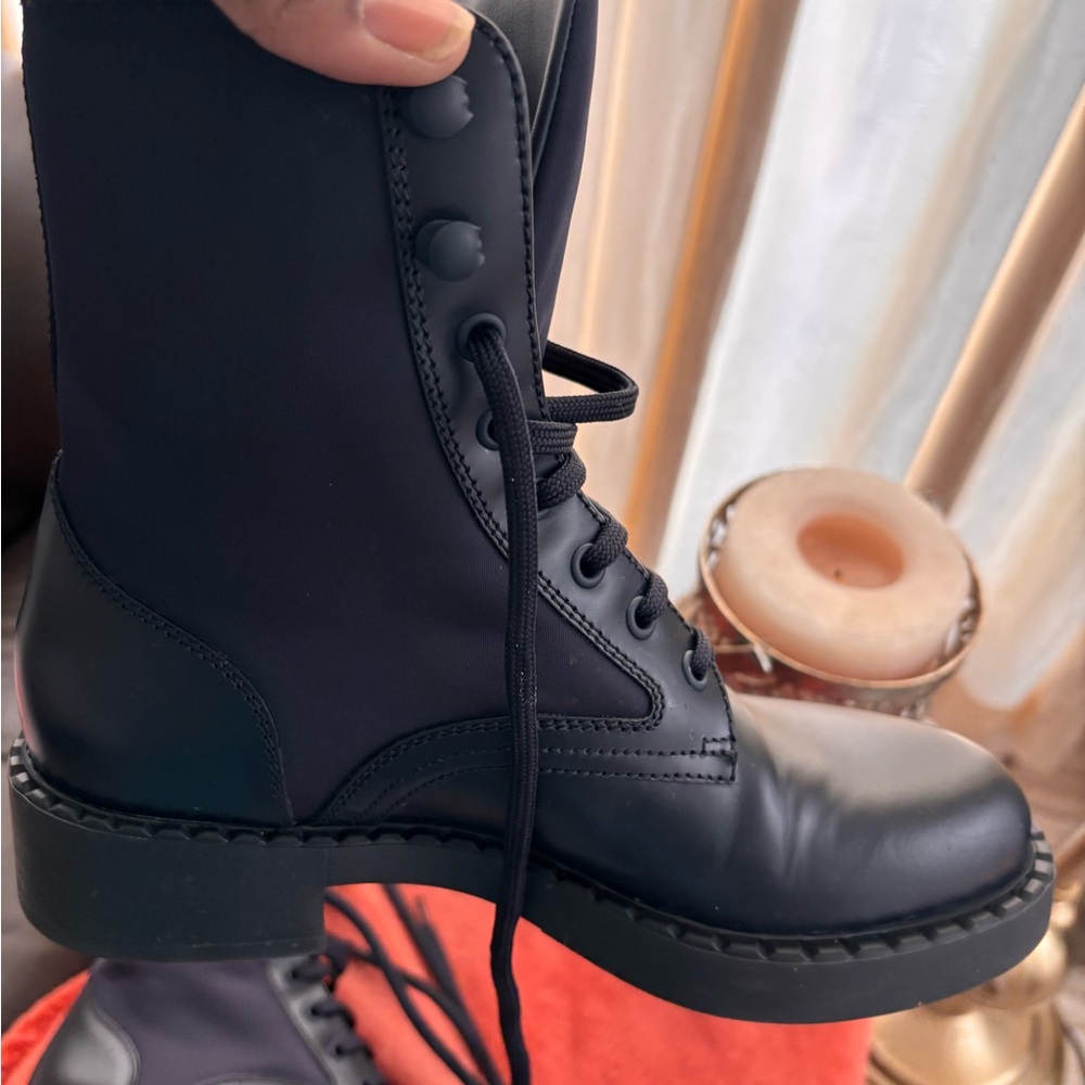 Prada Women's Re-Nylon Navy Combat Boots - Picture 4 of 8